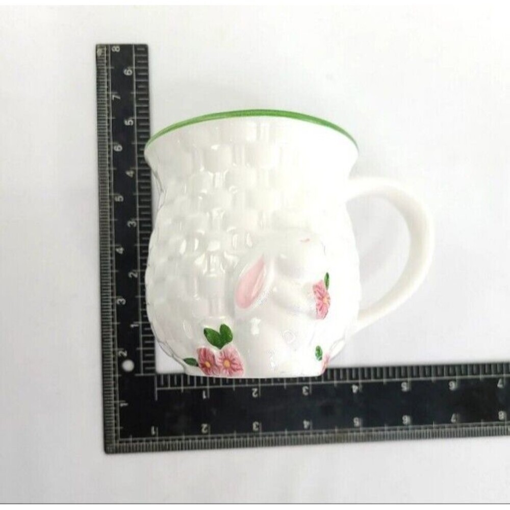 Avon Bunny Coffee Mug White Basket Weave Easter Rabbit Large Tea Cup Vintage - Picture 3 of 6